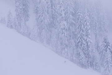 Fototapeta na wymiar Skiing in extreme weather conditions in Austria