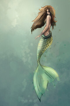 Digital artwork of a swimming mermaid