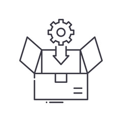 Production box icon, linear isolated illustration, thin line vector, web design sign, outline concept symbol with editable stroke on white background.