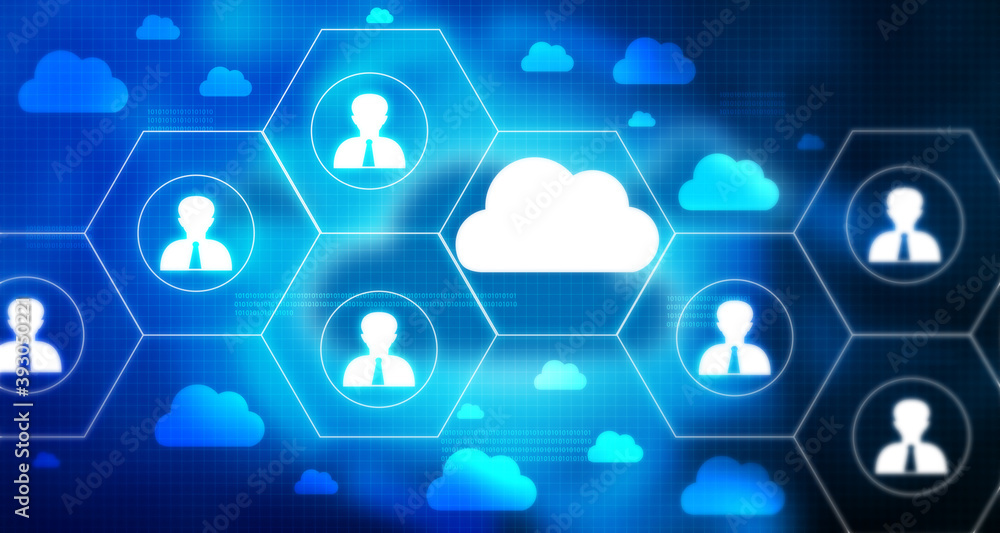 Poster cloud computing. communication network concept. 3d illustration.