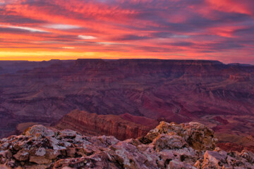 Fototapeta na wymiar Dramatic sunset sky over Grand Canyon national park on south rim