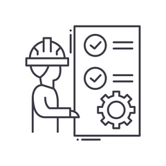 Production plan icon, linear isolated illustration, thin line vector, web design sign, outline concept symbol with editable stroke on white background.