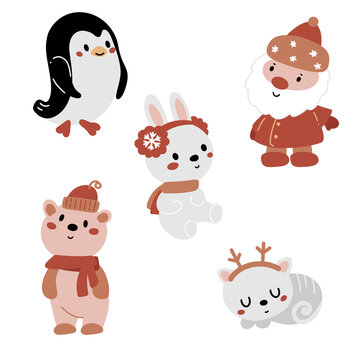 Cute winter animals collection