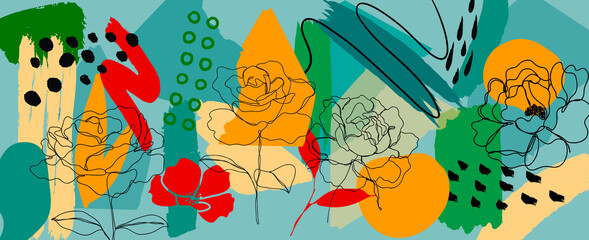 Hand painted illustrations wall arts vector. Surface pattern design. Abstract art textile design with literature or natural tropical line arts painting, Covering greetings cards, cover, print, fabrics