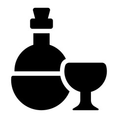

Wine drink bottle with glass, alcoholic beverage solid icon
