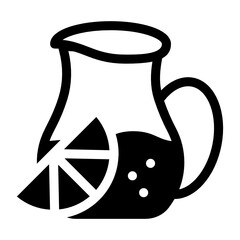 
A jug with lemon slice, lemonade jug icon in filled style 
