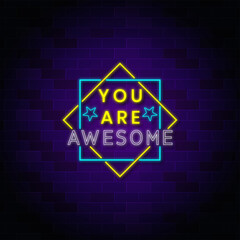 You are awesome neon text, banner design.