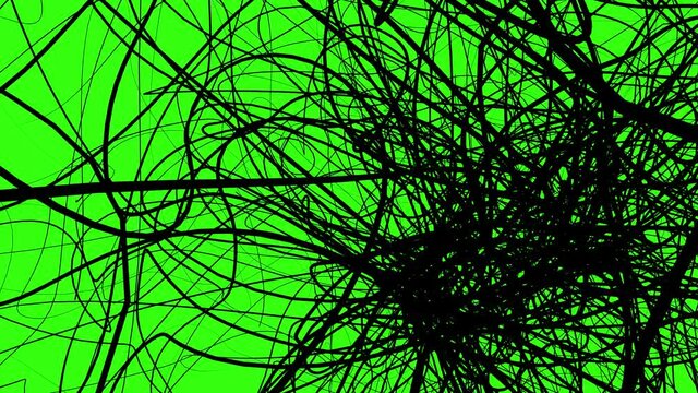 Creepy creature with snake tentacles on a green background. Abstract tangle of movement of the appendages.
