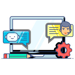 Obraz premium Gear with laptop, flat design of system support icon 