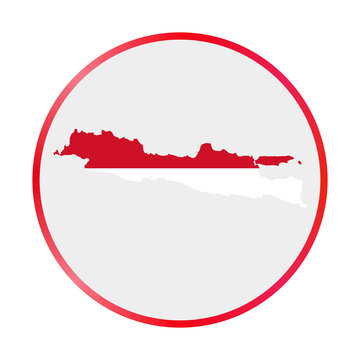 Java icon. Shape of the island with Java flag. Round sign with flag colors gradient ring. Charming vector illustration.