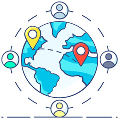 
A trendy flat icon of global network 
