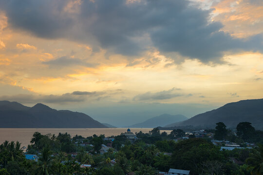 View of village Kalabahi with sea and mosk in Alor Indonesia