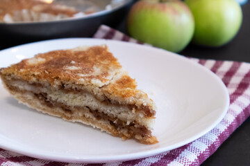 Homemade apple pies on dark background. Autumn dessert.