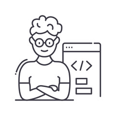 Programmer icon, linear isolated illustration, thin line vector, web design sign, outline concept symbol with editable stroke on white background.