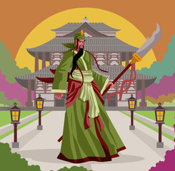 Fototapeta na wymiar Guan Yu legendary ancient chinese hero