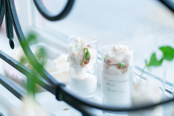 bean sprouts in a glass with wet cotton wool