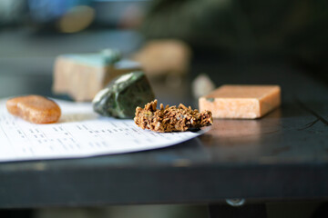 collection of minerals in geology class