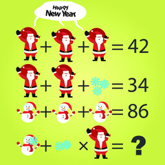 New Year's game. Counting games for children and adults. Educational math game. Result. Crossword puzzle for social networks. Rebus. Vector