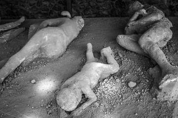 adults and children victims in Pompeii of the eruption of mt vesuvius 79 BC. High quality photo