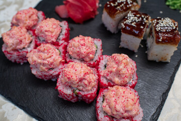 Delicious, juicy and mouth-watering California luxury rolls and signature dragon