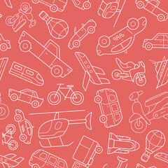 Transportation - Vector background (seamless pattern) of train, car, ship, bicycle, bus, airplane and etc. for graphic design