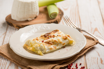 vegetarian cannelloni with ricotta cheese and leek