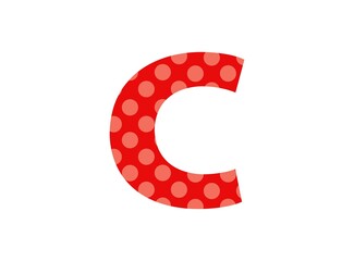 C letter red font made of polka dot pattern. Funny cute, children's ages design. LOL girly baby surprise style. For; birthday invitation, banner etc. İsolated vector illustration