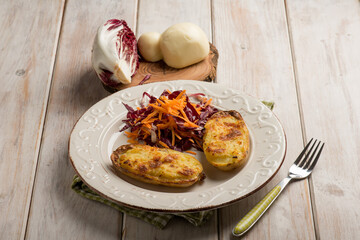 oven filled potatoes with salad