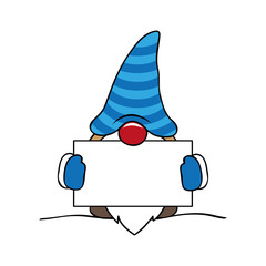 christmas cute gnome with blue clothes and card vector illustration EPS10