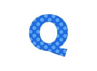 Q letter blue font made of polka dot pattern. Funny cute, children's ages design. LOL girly baby surprise style. For; birthday invitation, banner etc. İsolated vector illustration