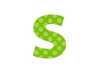 S letter green font made of polka dot pattern. Funny cute, children's ages design. LOL girly baby surprise style. For; birthday invitation, banner etc. İsolated vector illustration