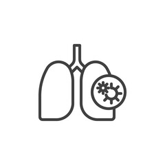 Lungs Infection line icon. linear style sign for mobile concept and web design. Human lungs with Covid-19 virus outline vector icon. Symbol, logo illustration. Vector graphics