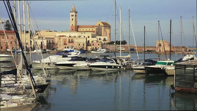 Port of Trani on the Adriatic Sea with a view of the Cathedral of San Nicola Pellegrino