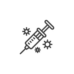 COVID-19 virus vaccine line icon. linear style sign for mobile concept and web design. Coronavirus injection syringe outline vector icon. Symbol, logo illustration. Vector graphics