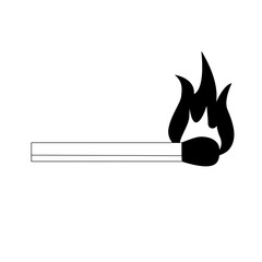 icon of a burning match.black and white icon