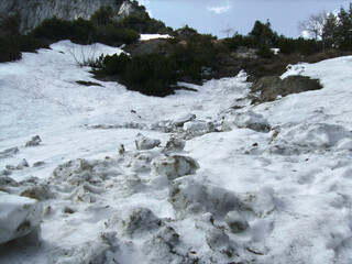 Deep snow area at mountain Benediktenwand in Bavaria, Germay