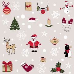 New year simple pattern. Winter fairy tale. Cector illustration