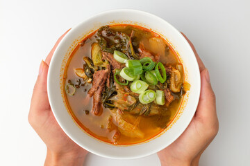 Beef soup on white background