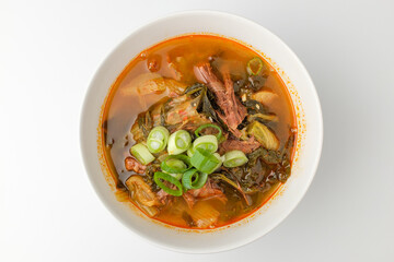 Beef soup on white background