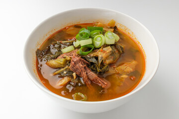 Beef soup on white background