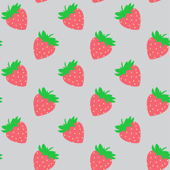 Seamless pattern with red strawberries on grey board. Tasty berry, sweet food illustration. Summer theme. Beautiful print for textile, greeting cards, wrapping paper, decor and design. Jpg file