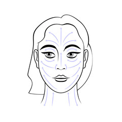 Beautiful woman face massage lines scheme vector illustration