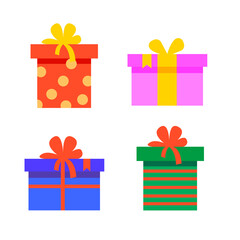 Set of bright gift boxes. Vector illustration in a flat style.