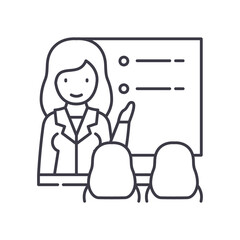 Company training icon, linear isolated illustration, thin line vector, web design sign, outline concept symbol with editable stroke on white background.