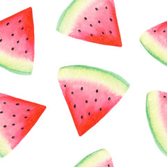 Watercolor Watermelon seamless background isolated on white