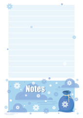 Notes. Vector background, template. Gift bag from Santa Claus. Childrens page. Template design 
