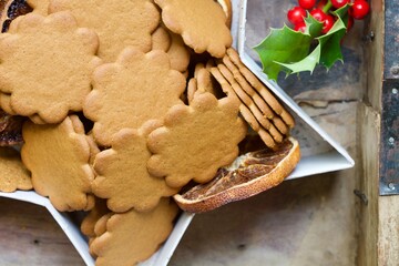 Lovely Swedish gingerbread in shape of a flower called Anna Pepparkaka, tradition in Scandinavia for Christmas holiday season, often eaten with Fika or hot mulled wine.