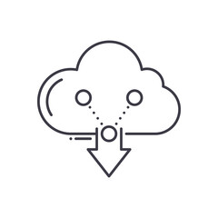 Cloud sharing service icon, linear isolated illustration, thin line vector, web design sign, outline concept symbol with editable stroke on white background.