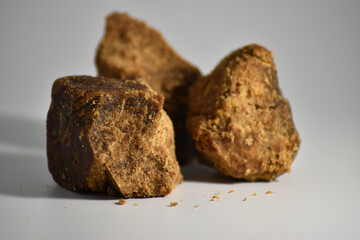 close-up of a block of raw cane sugar