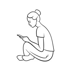 Woman girl sitting smartphone social media vector illustration